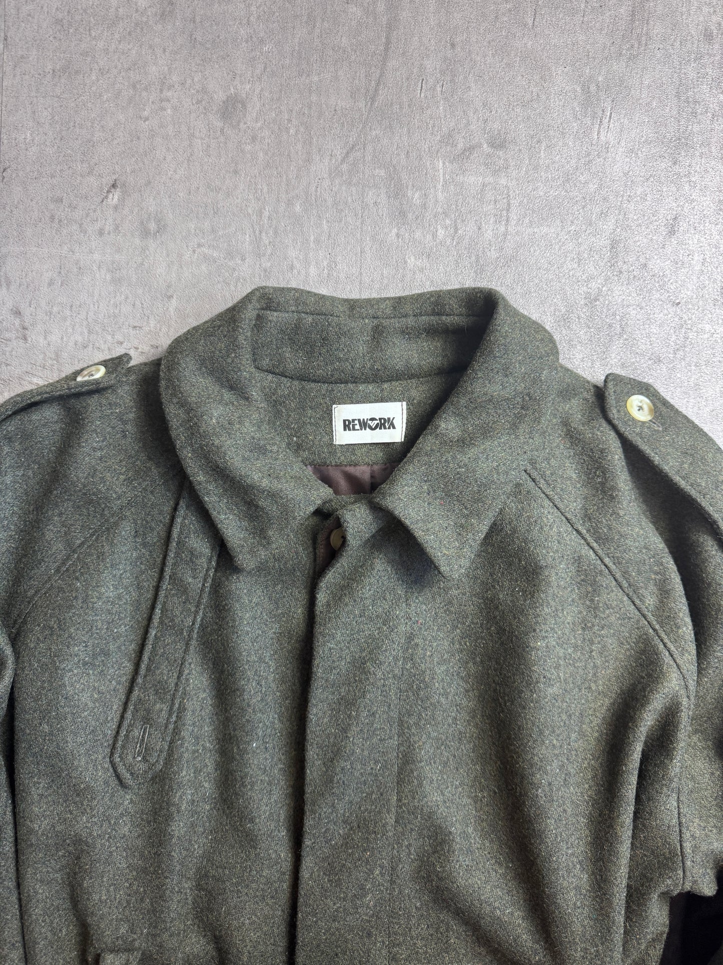 VT Rework: Khaki Wool Belted Military Trenchcoat