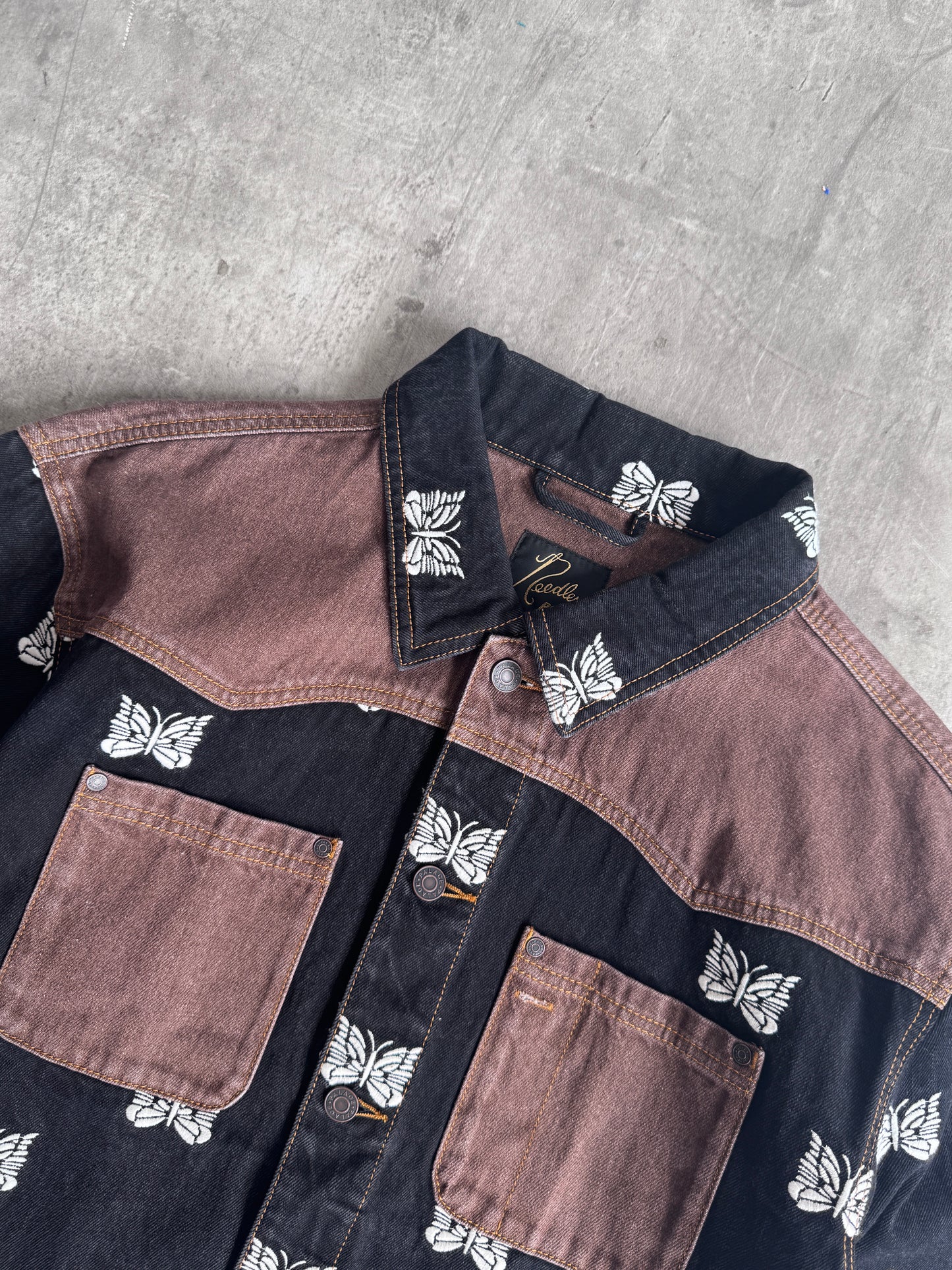 Palace x Needles Butterfly Embroidered Denim Brown/Blue Jacket