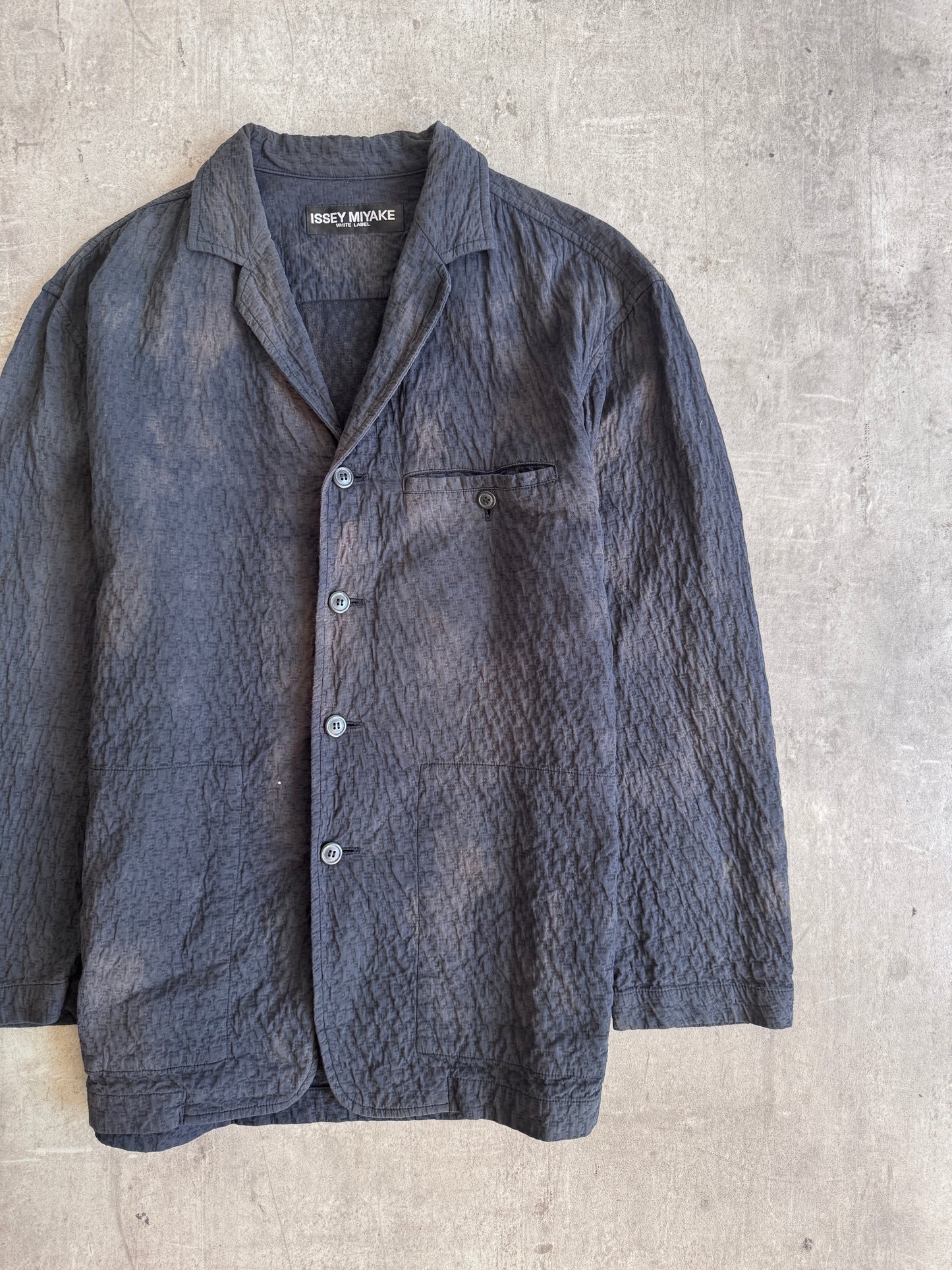 S/S 2002 Issey Miyake White Label Bleach Effect Seersucker Jacket