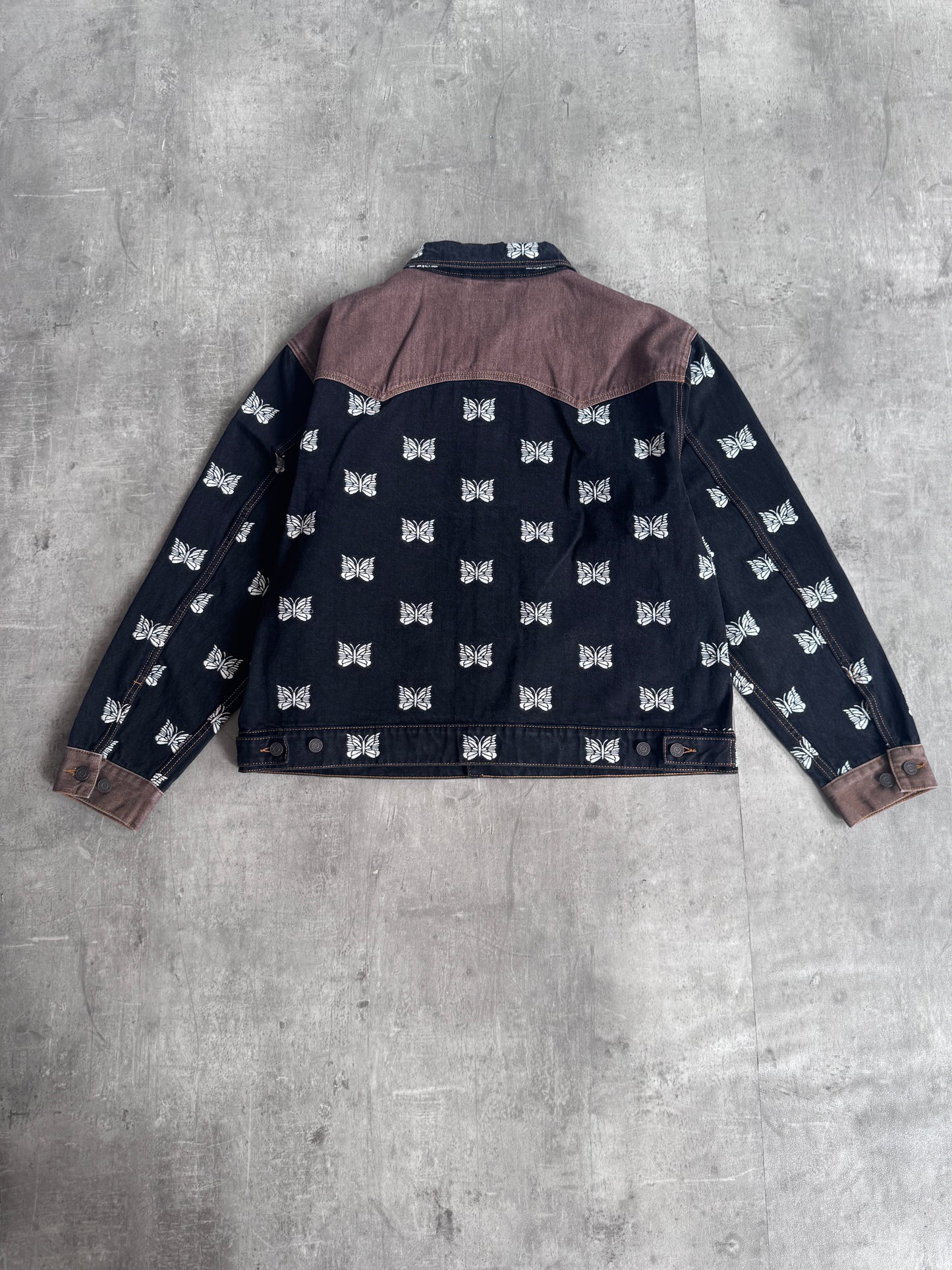 Palace x Needles Butterfly Embroidered Denim Brown/Blue Jacket