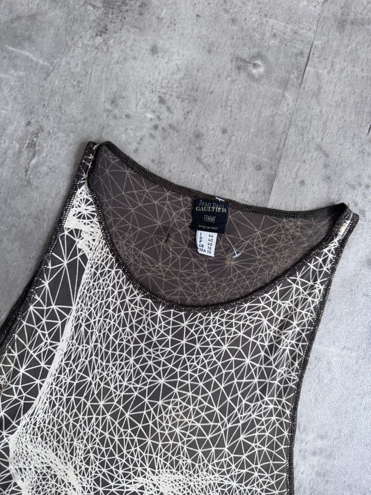 1990s Jean Paul Gaultier Patterned Face Brown Vest Top
