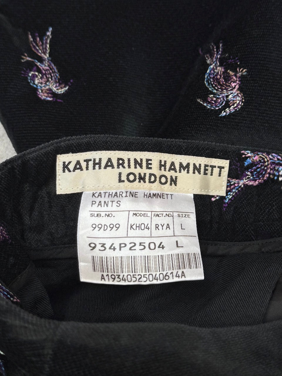 Katharine Hamnett Velor Embroidered Trousers