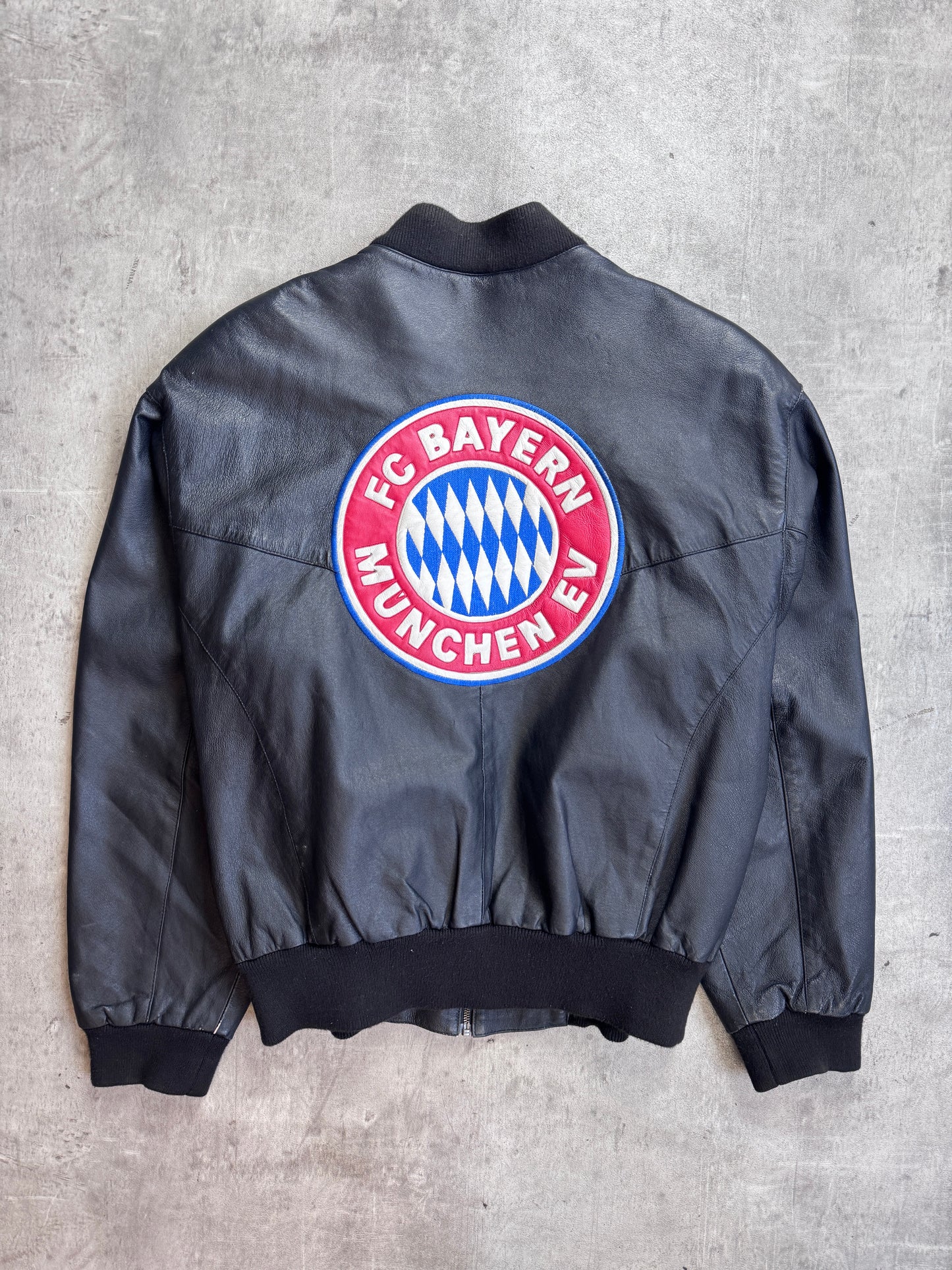 FC Bayern Munich Embroidered Black Leather Bomber Jacket