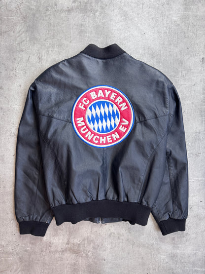 FC Bayern Munich Embroidered Black Leather Bomber Jacket