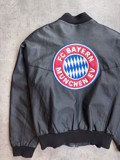 FC Bayern Munich Embroidered Black Leather Bomber Jacket