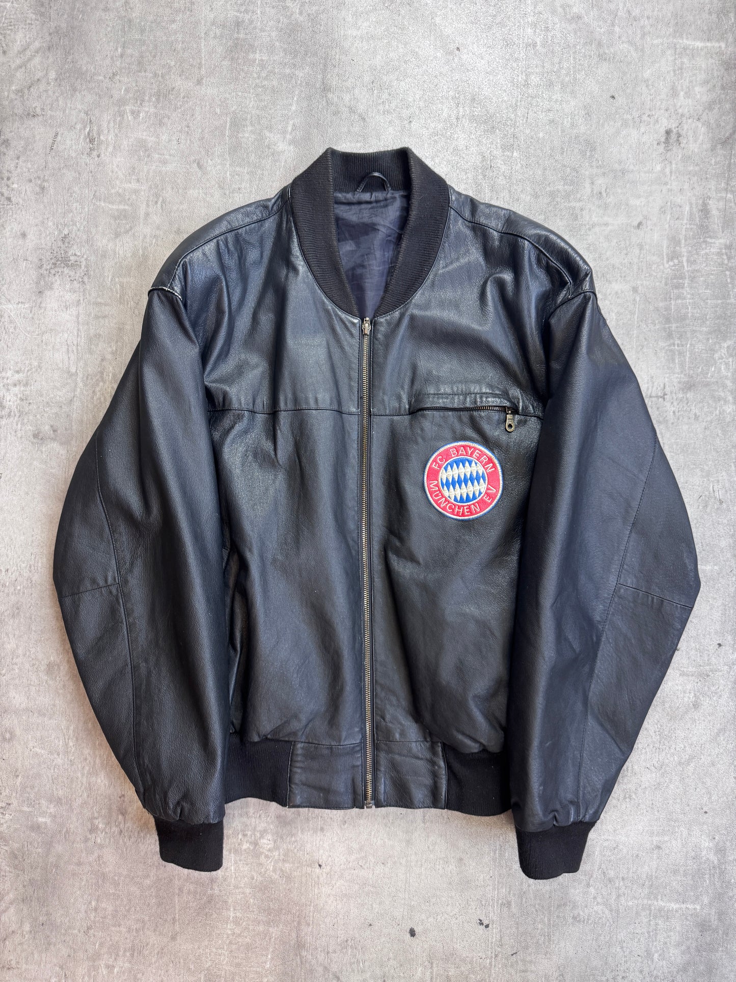 FC Bayern Munich Embroidered Black Leather Bomber Jacket