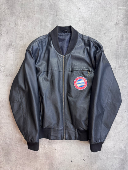 FC Bayern Munich Embroidered Black Leather Bomber Jacket