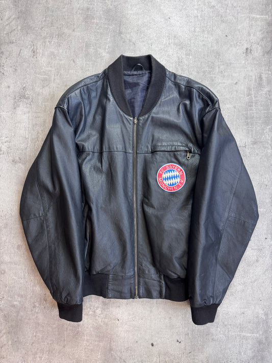 FC Bayern Munich Embroidered Black Leather Bomber Jacket