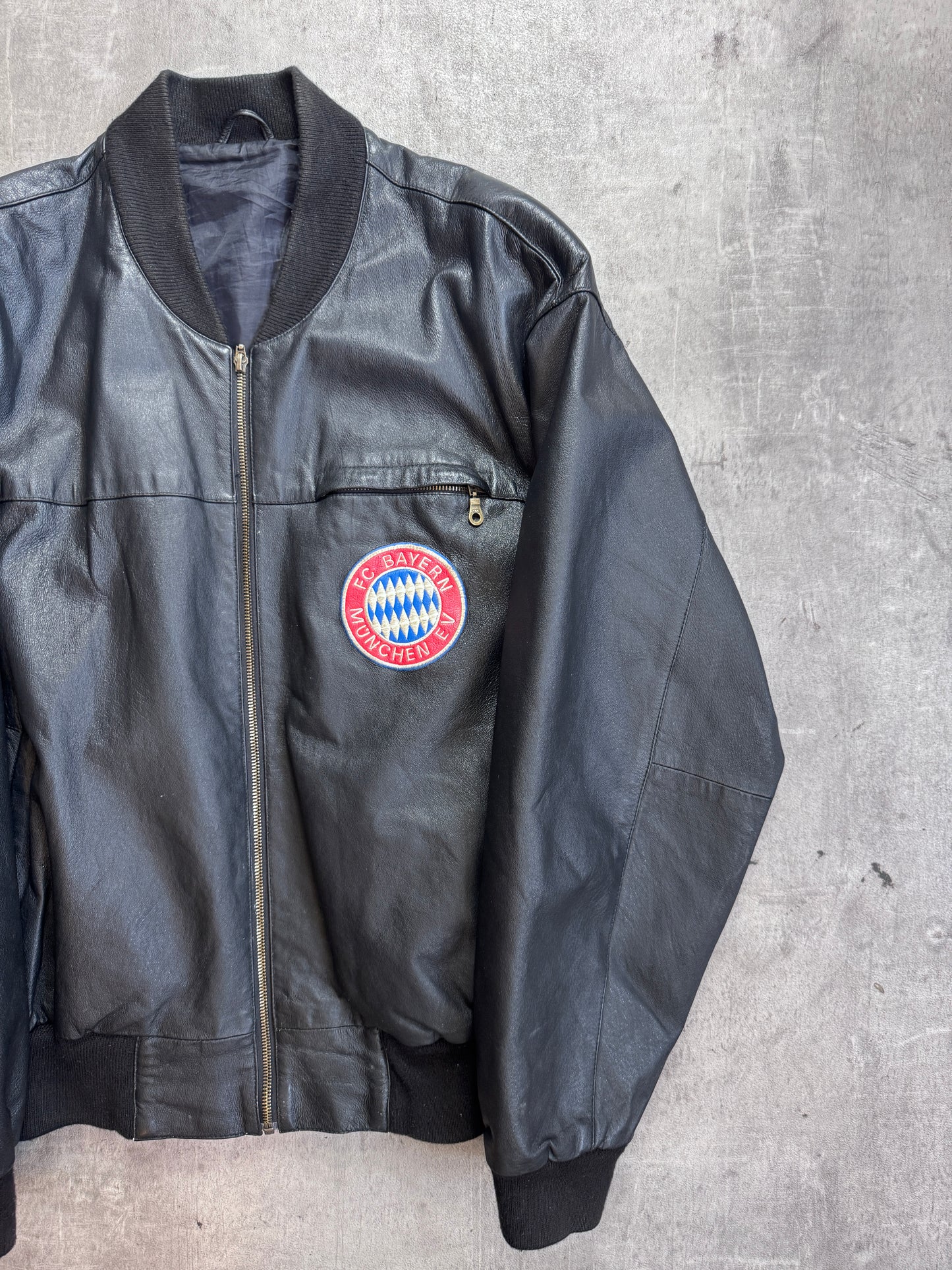 FC Bayern Munich Embroidered Black Leather Bomber Jacket