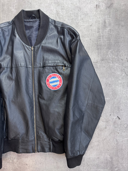 FC Bayern Munich Embroidered Black Leather Bomber Jacket