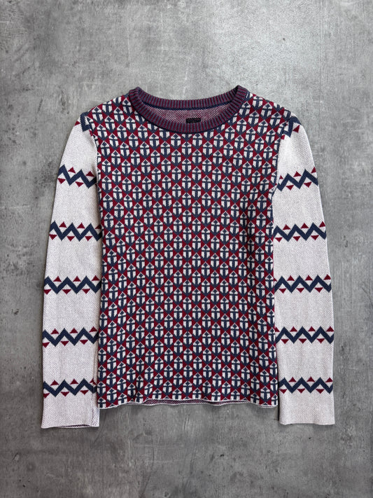 Kapital Navy Multi Patterned Intarsia Knit Sweater