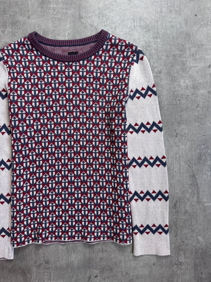 Kapital Navy Multi Patterned Intarsia Knit Sweater