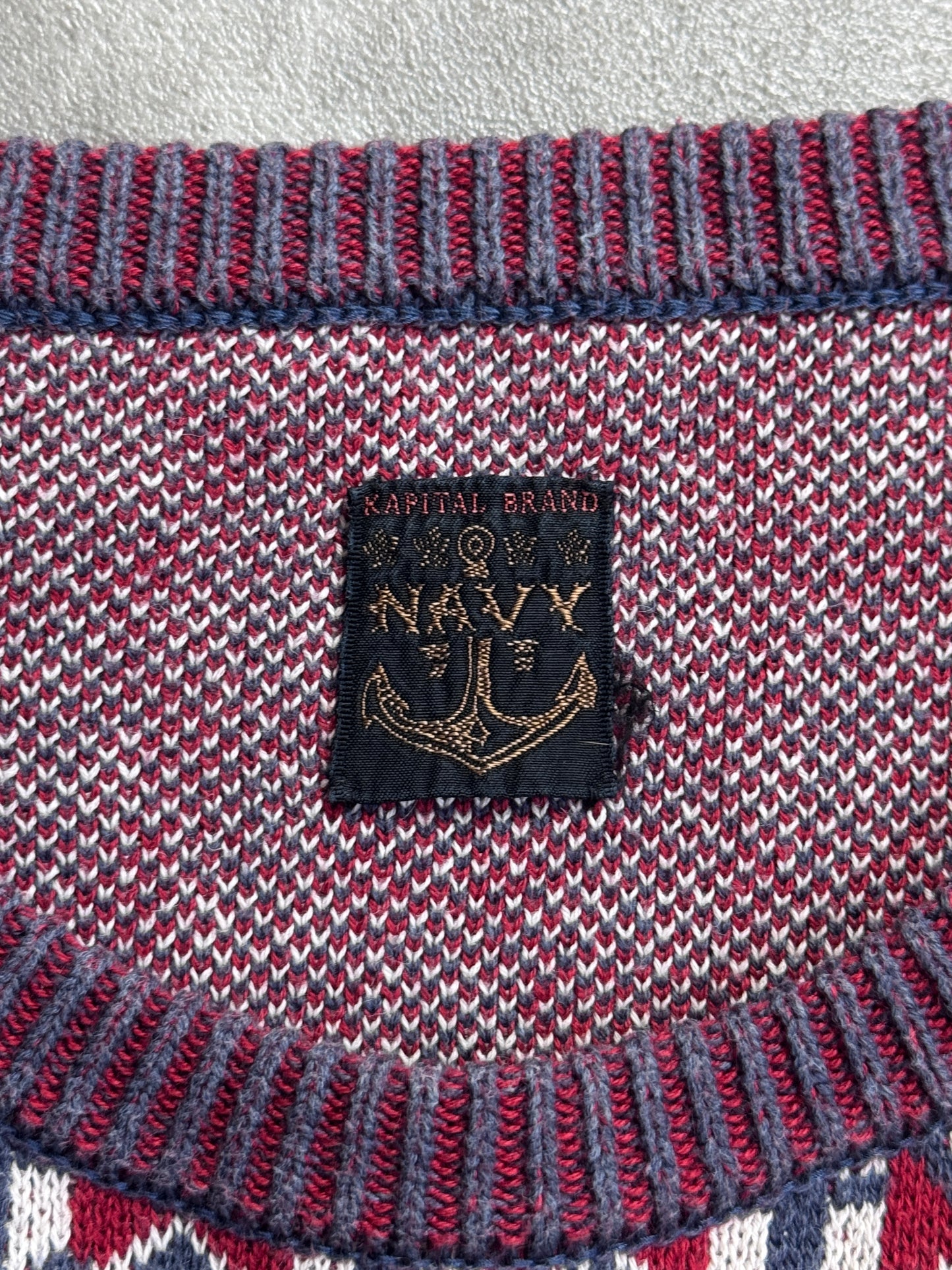 Kapital Navy Multi Patterned Intarsia Knit Sweater