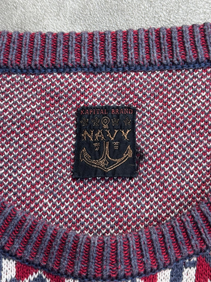 Kapital Navy Multi Patterned Intarsia Knit Sweater