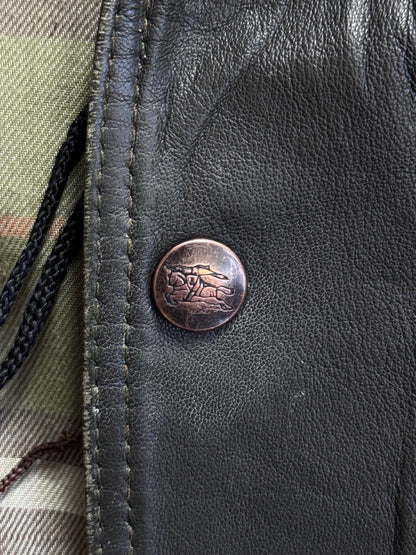 Burberry Khaki Check Lined Brown Leather Field Jacket