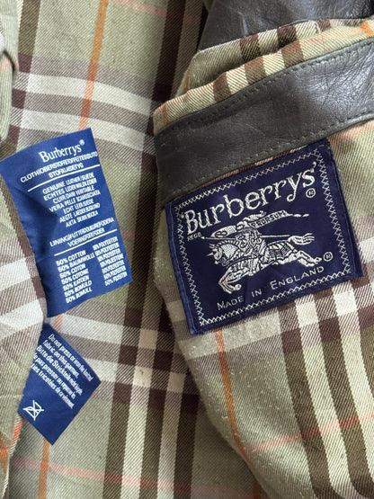 Burberry Khaki Check Lined Brown Leather Field Jacket