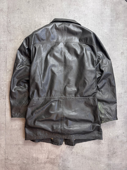 Burberry Khaki Check Lined Brown Leather Field Jacket