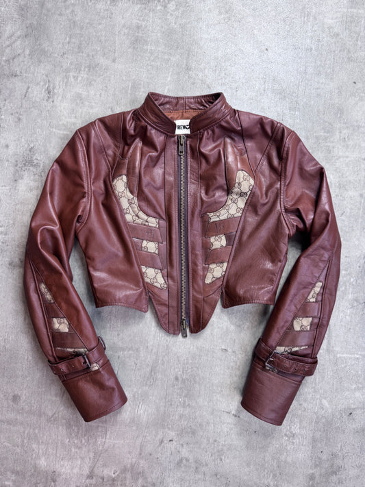 VT Rework: Gucci Monogram Tongue Brown Leather Cropped Jacket