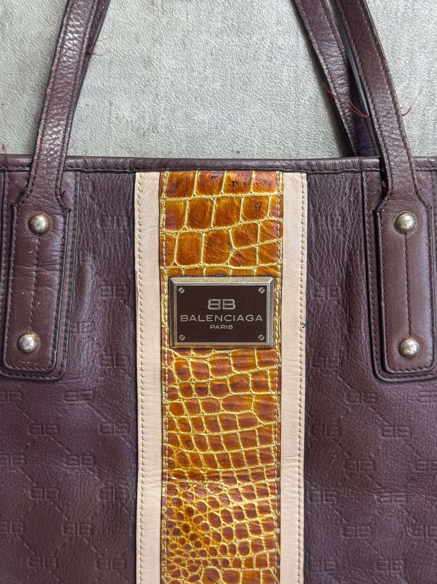 Balenciaga Logo Embossed Leather Shoulder Bag