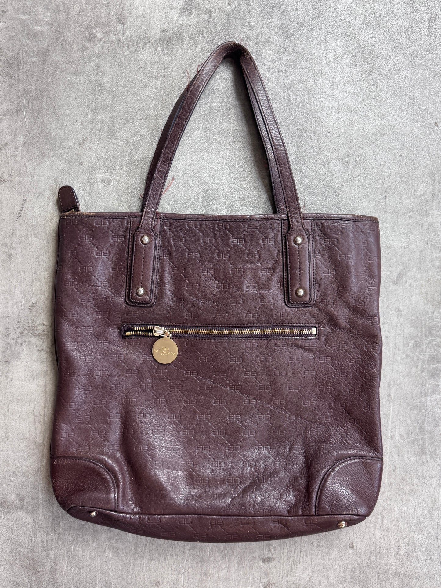 Balenciaga Logo Embossed Leather Shoulder Bag