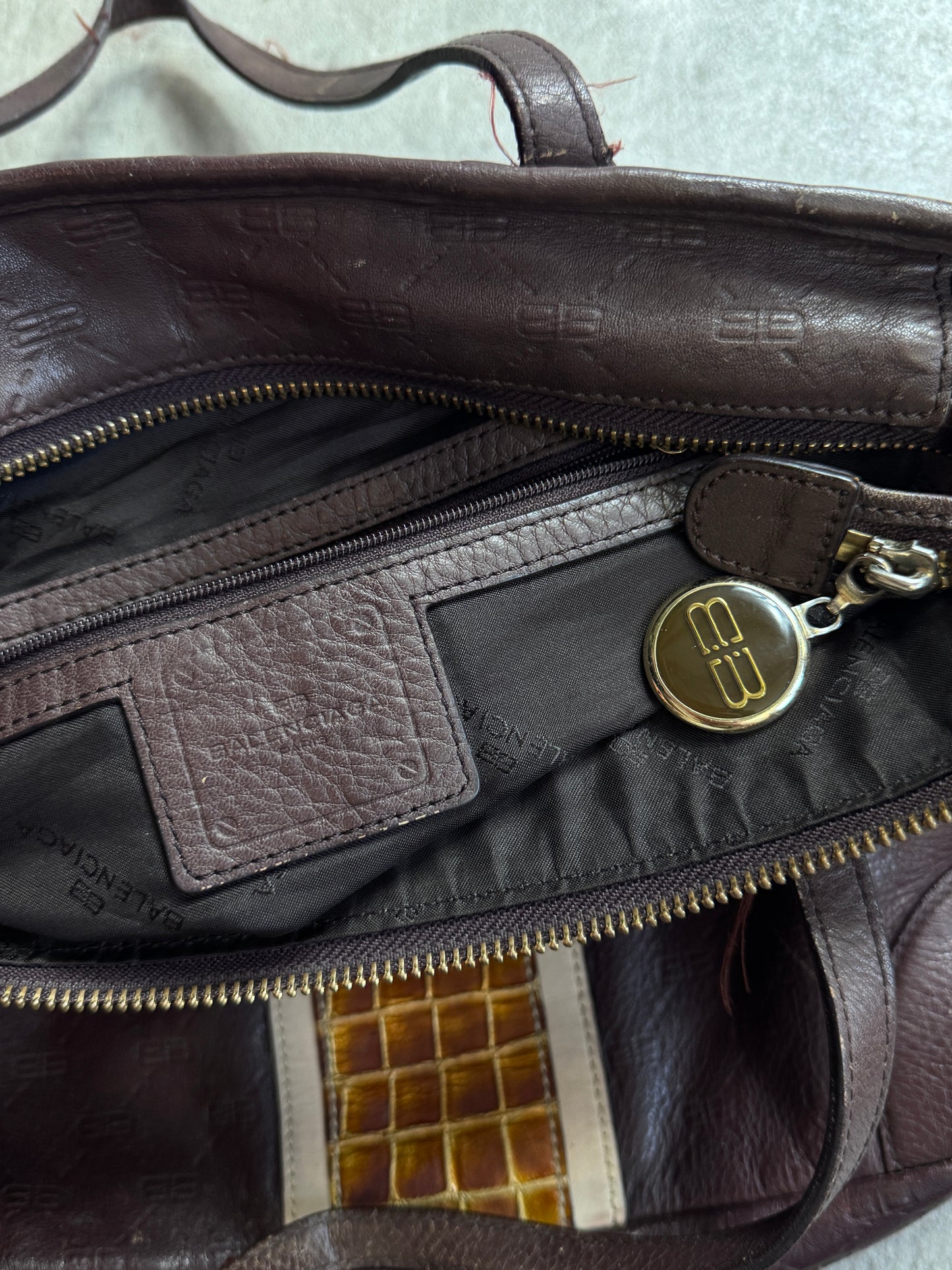 Balenciaga Logo Embossed Leather Shoulder Bag