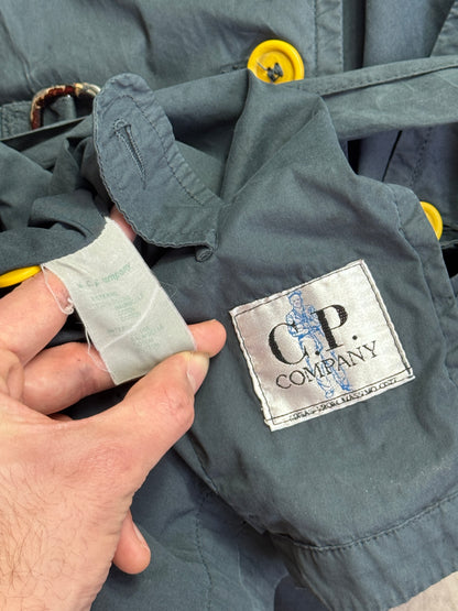 1980s C.P. Company Petrol Blue Garment Dyed Double Breasted Cotton Trench