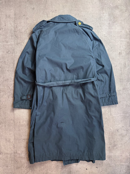 1980s C.P. Company Petrol Blue Garment Dyed Double Breasted Cotton Trench