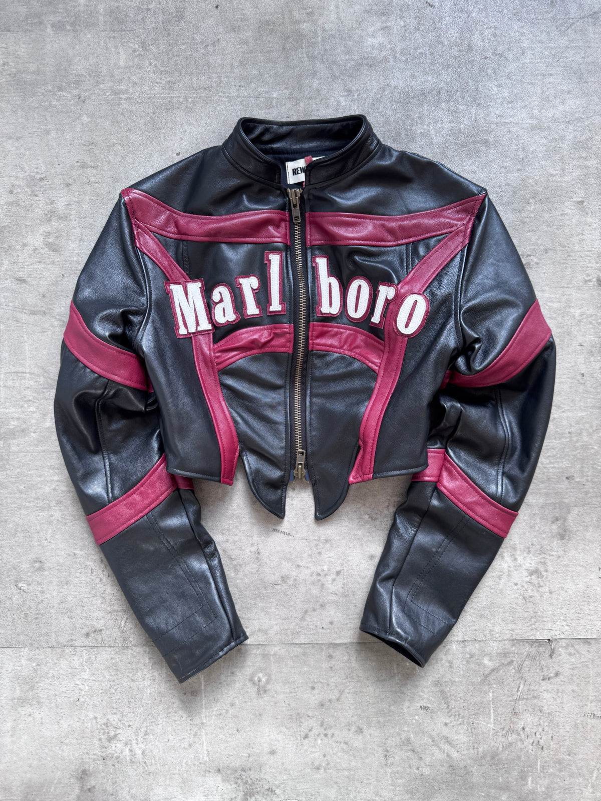 VT Rework: Marlboro Spellout Cropped Corset Leather Jacket