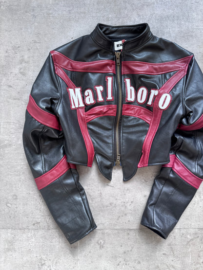 VT Rework: Marlboro Spellout Cropped Corset Leather Jacket