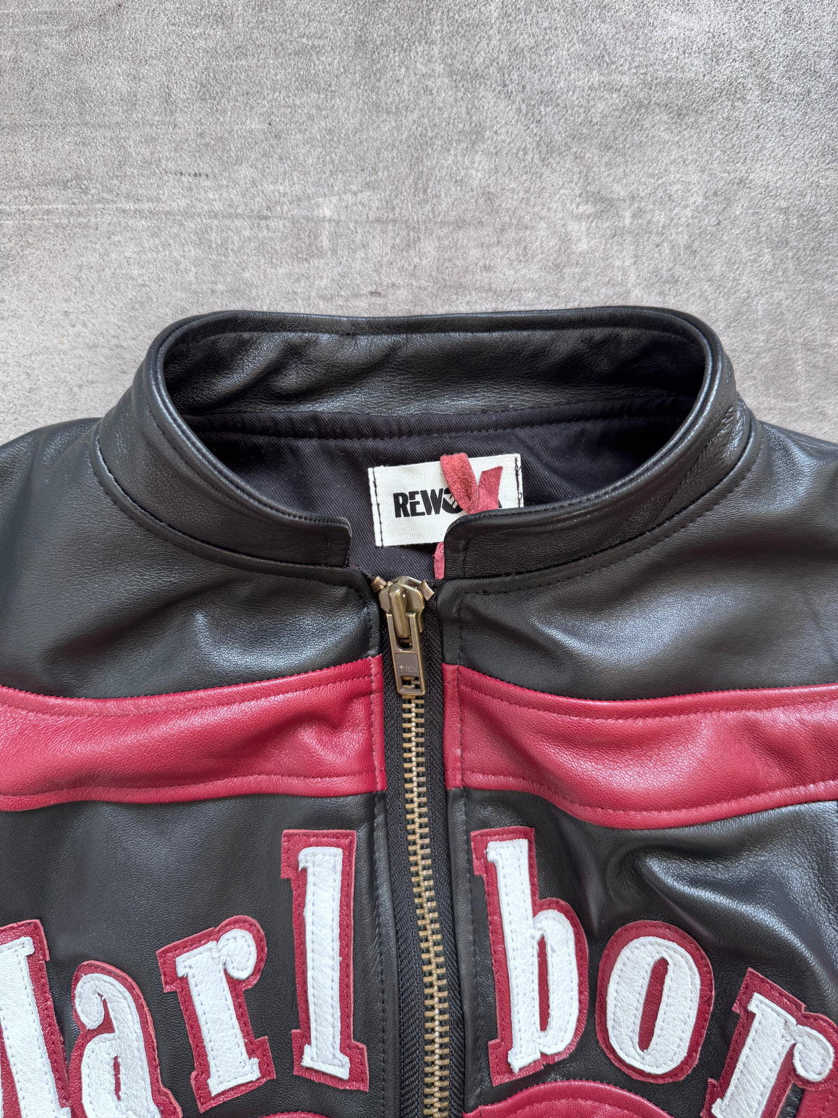 VT Rework: Marlboro Spellout Cropped Corset Leather Jacket