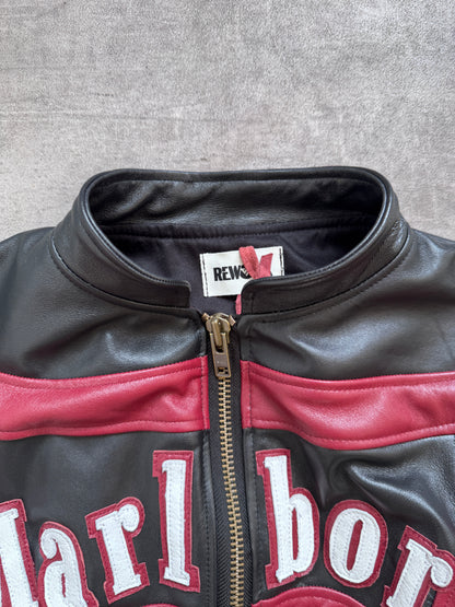 VT Rework: Marlboro Spellout Cropped Corset Leather Jacket