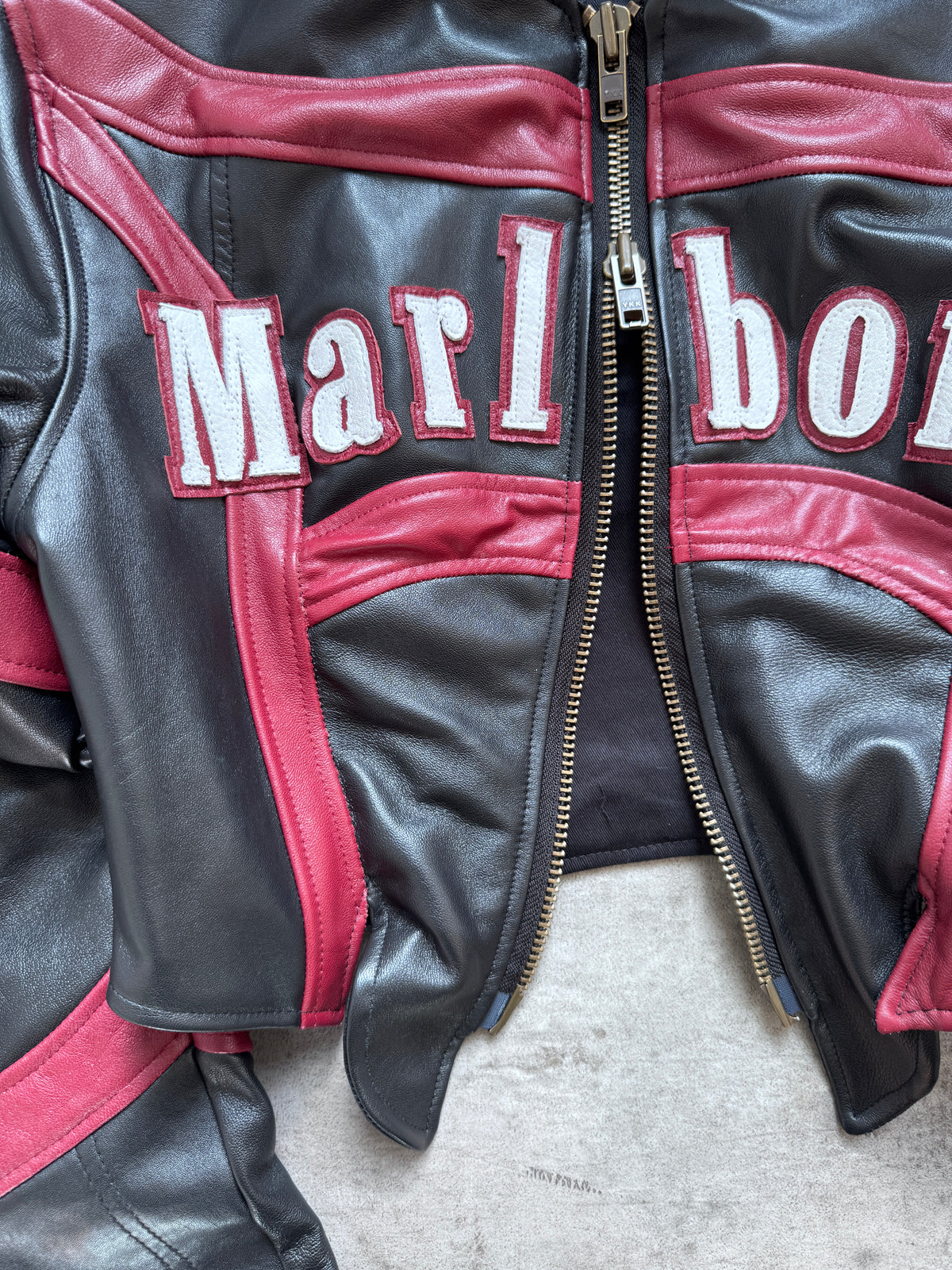 VT Rework: Marlboro Spellout Cropped Corset Leather Jacket