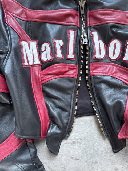 VT Rework: Marlboro Spellout Cropped Corset Leather Jacket