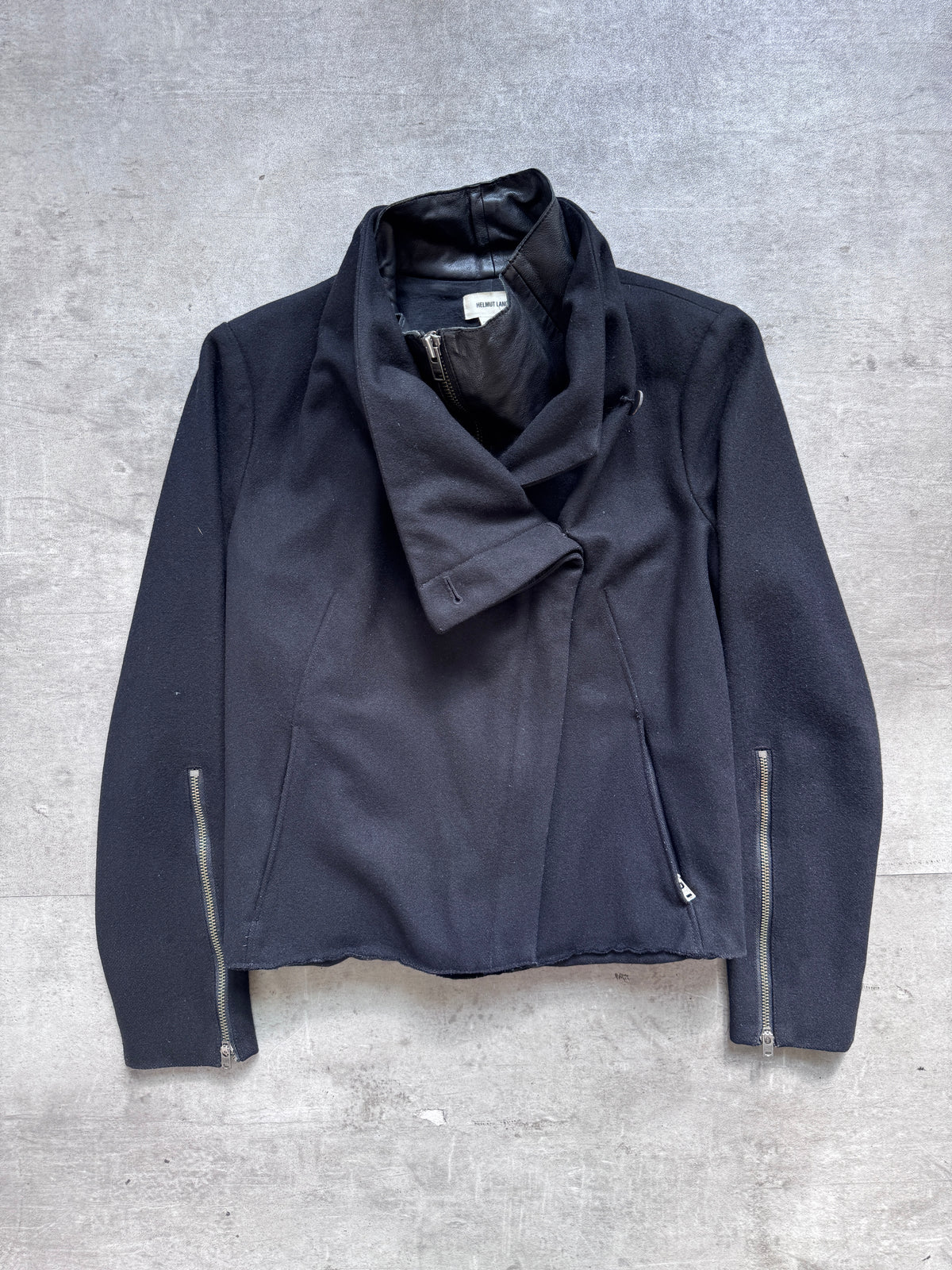 Helmut Lang Asymmetrical Funnel Neck Wool Blouson