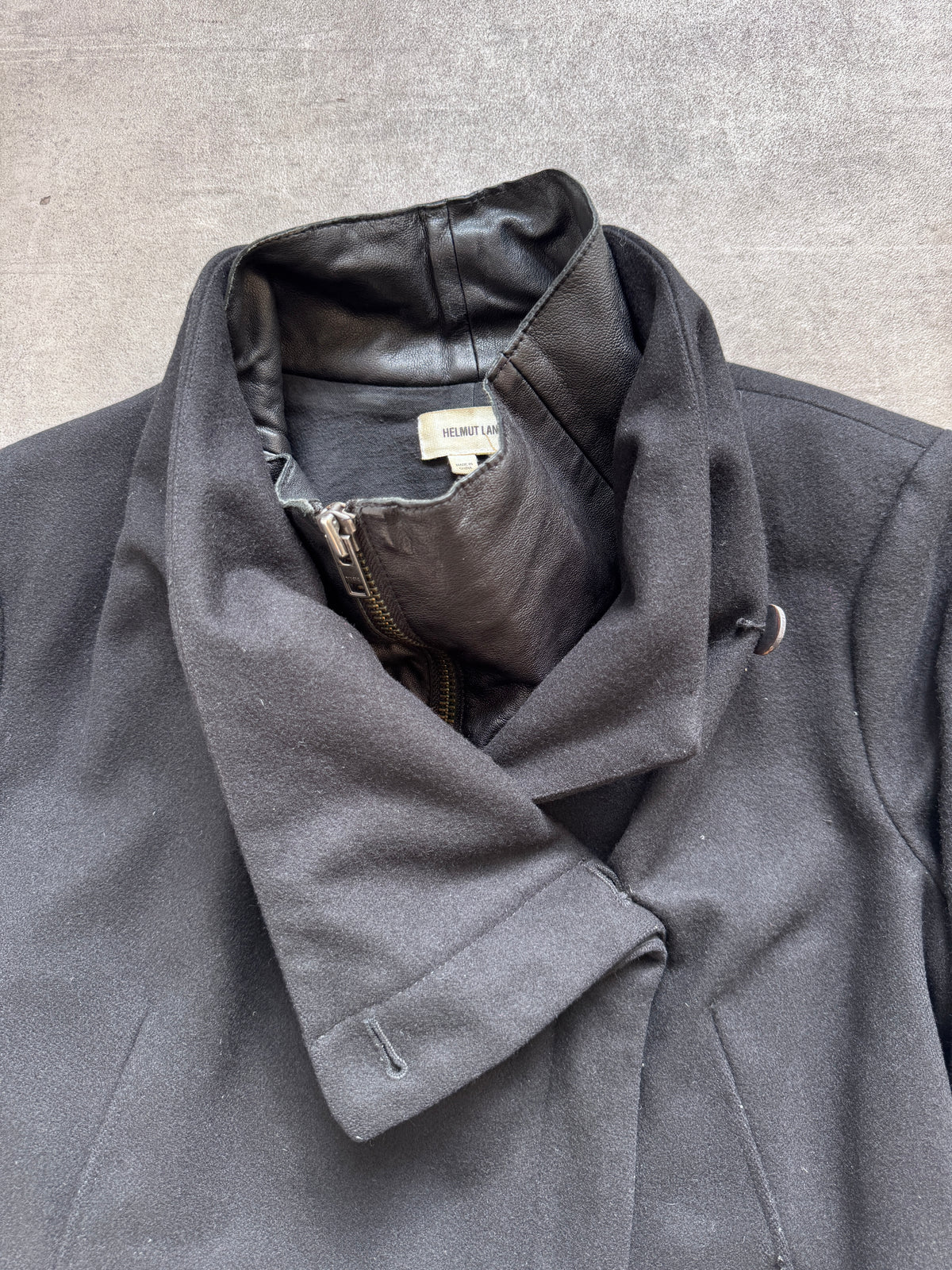 Helmut Lang Asymmetrical Funnel Neck Wool Blouson