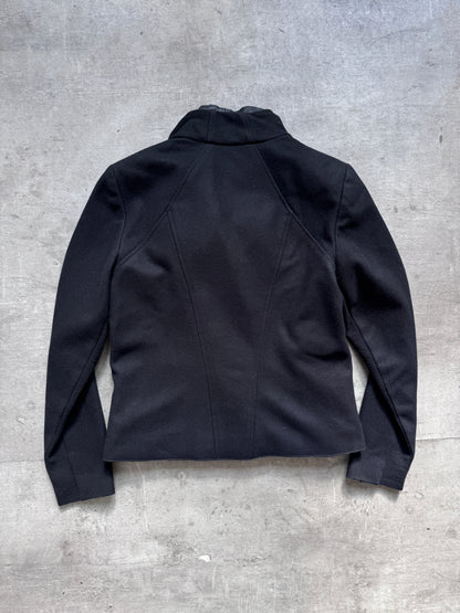 Helmut Lang Asymmetrical Funnel Neck Wool Blouson