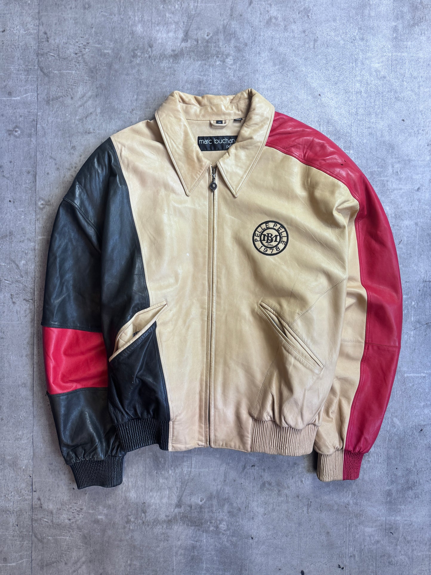 Pelle Pelle Jumbo Spellout Tri-Tone Leather Bomber Jacket