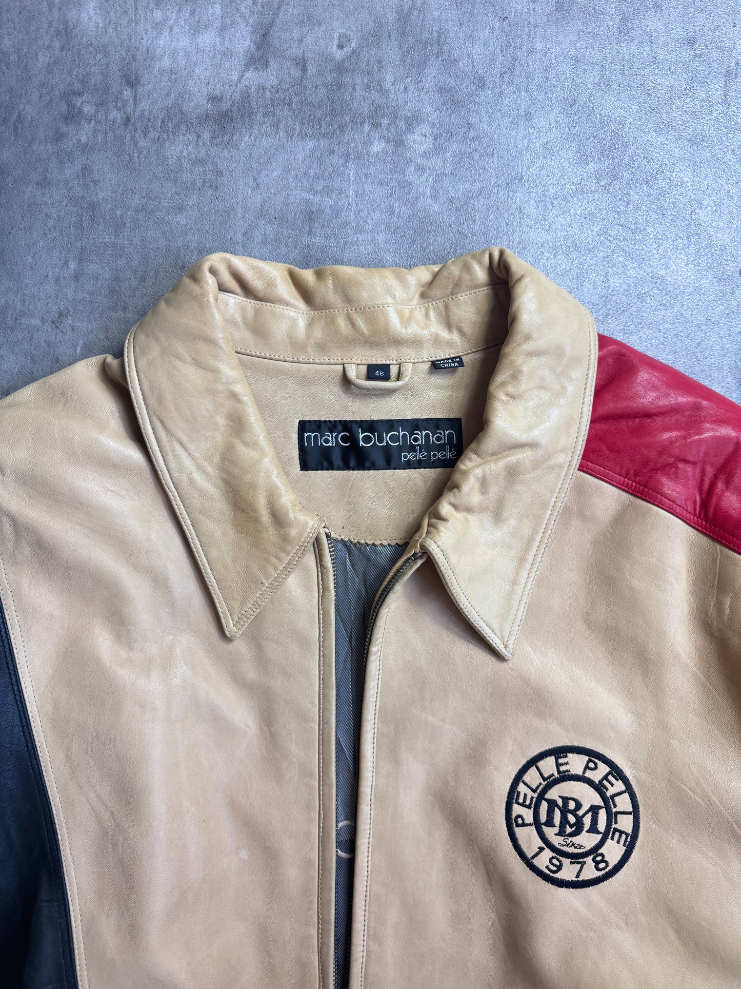 Pelle Pelle Jumbo Spellout Tri-Tone Leather Bomber Jacket