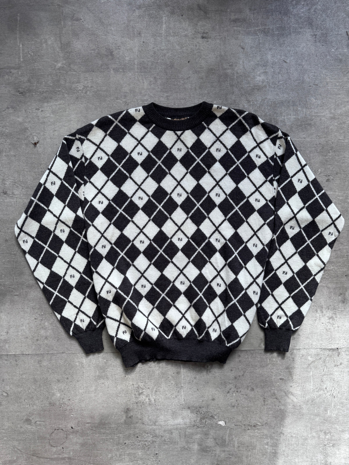 1990's Fendi Argyle Monogram Virgin Wool Knit Sweater