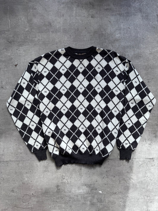 1990's Fendi Argyle Monogram Virgin Wool Knit Sweater