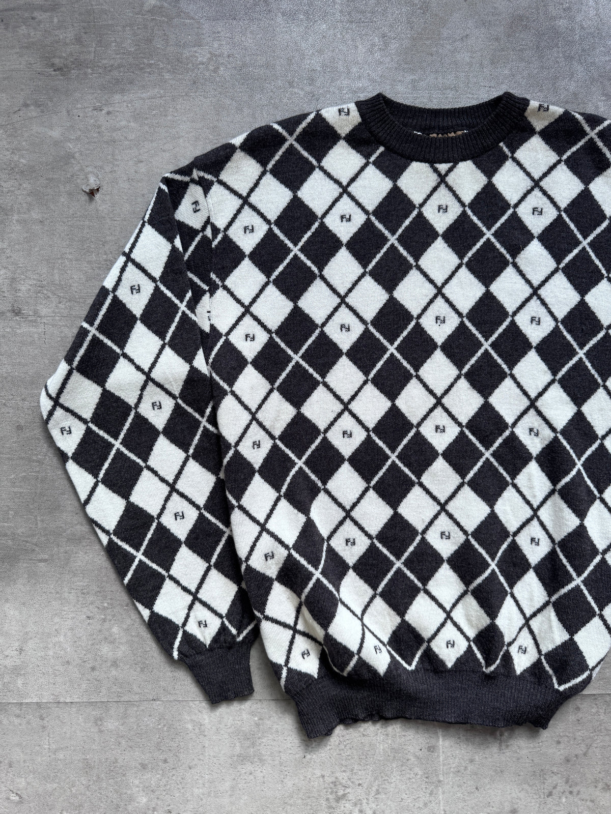 1990's Fendi Argyle Monogram Virgin Wool Knit Sweater