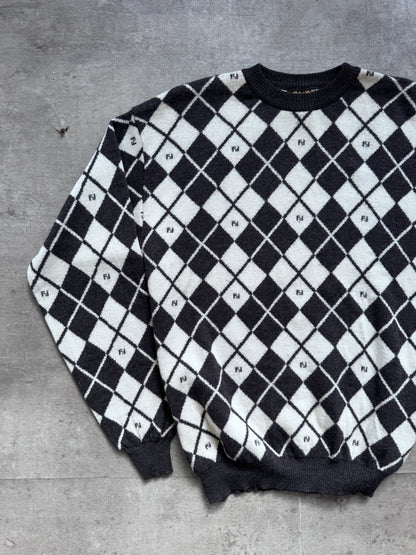 1990's Fendi Argyle Monogram Virgin Wool Knit Sweater