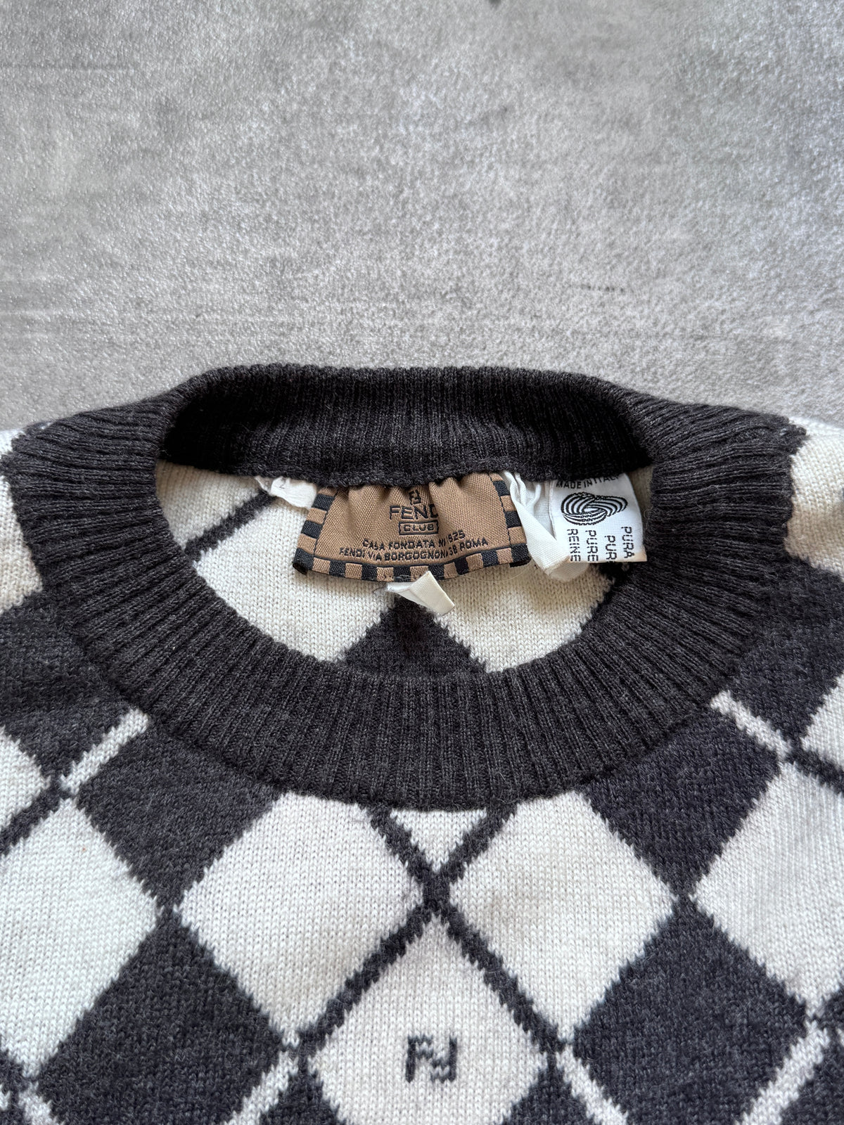 1990's Fendi Argyle Monogram Virgin Wool Knit Sweater