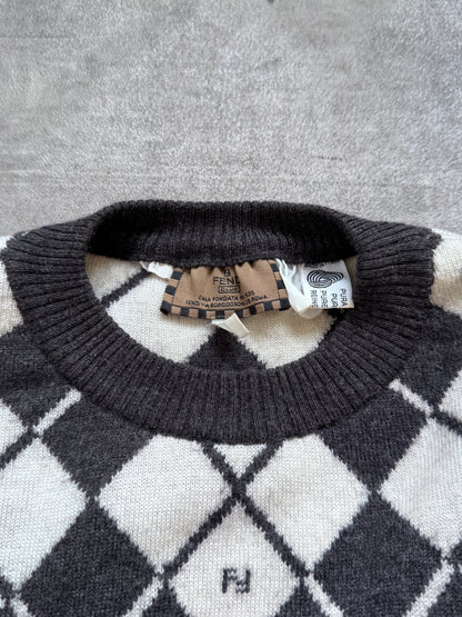 1990's Fendi Argyle Monogram Virgin Wool Knit Sweater