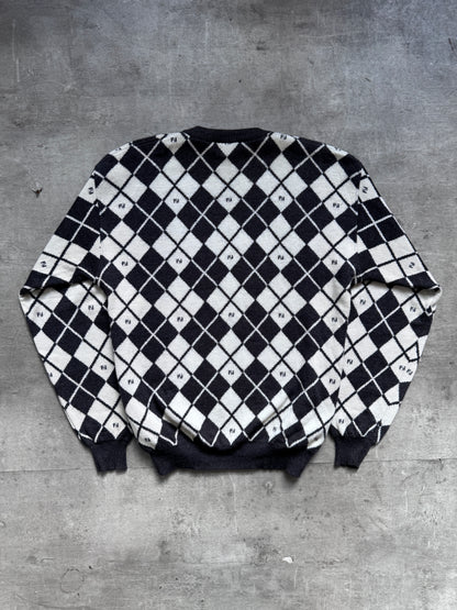 1990's Fendi Argyle Monogram Virgin Wool Knit Sweater