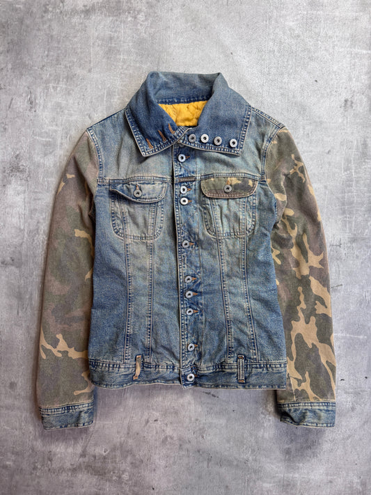 D&G Quilted Contrast Camo Sleeve Button Down Denim Jacket