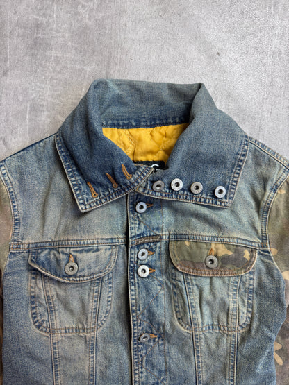 D&G Quilted Contrast Camo Sleeve Button Down Denim Jacket
