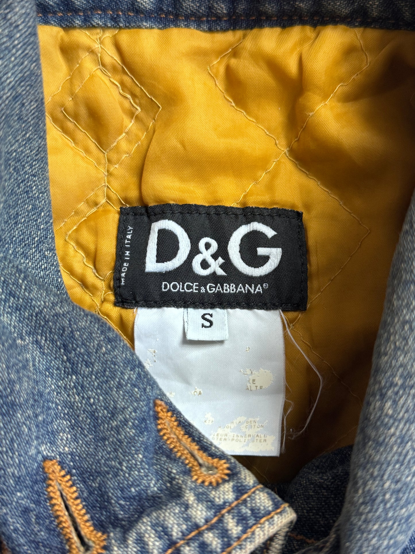 D&G Quilted Contrast Camo Sleeve Button Down Denim Jacket