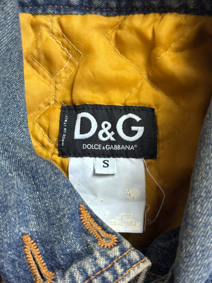 D&G Quilted Contrast Camo Sleeve Button Down Denim Jacket