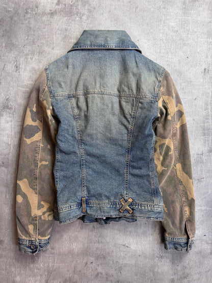 D&G Quilted Contrast Camo Sleeve Button Down Denim Jacket